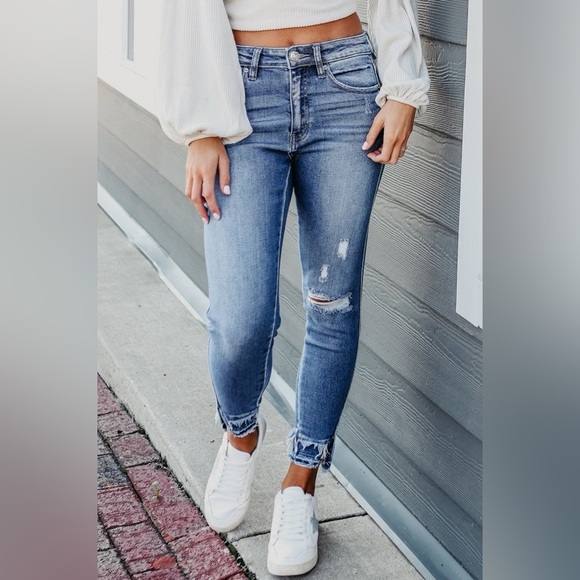 SYNZ Denim - Raw Hem Distressed Jeans with Pockets